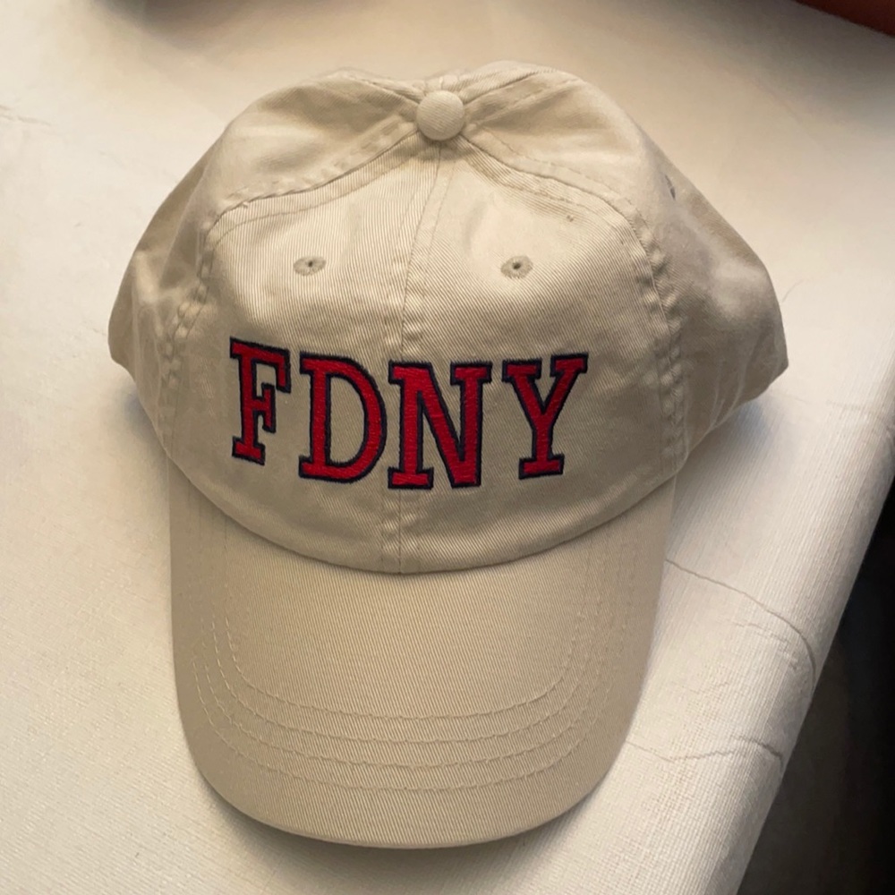 FDNY Beige & Red Hat Cap Adjustable Strapback NEW
